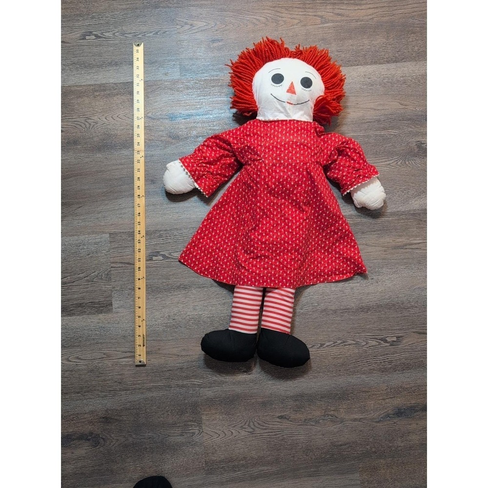 Vintage Raggedy Ann Handmade Rag Doll Red Floral Dress Yarn Hair 36 Inch - Picture 10 of 16